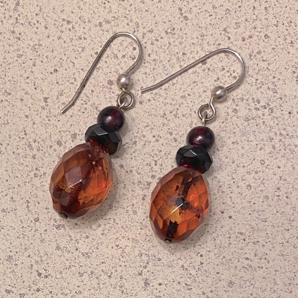 Hand Crafted Jewelry - Faceted amber earrings 1” drop silver French hook